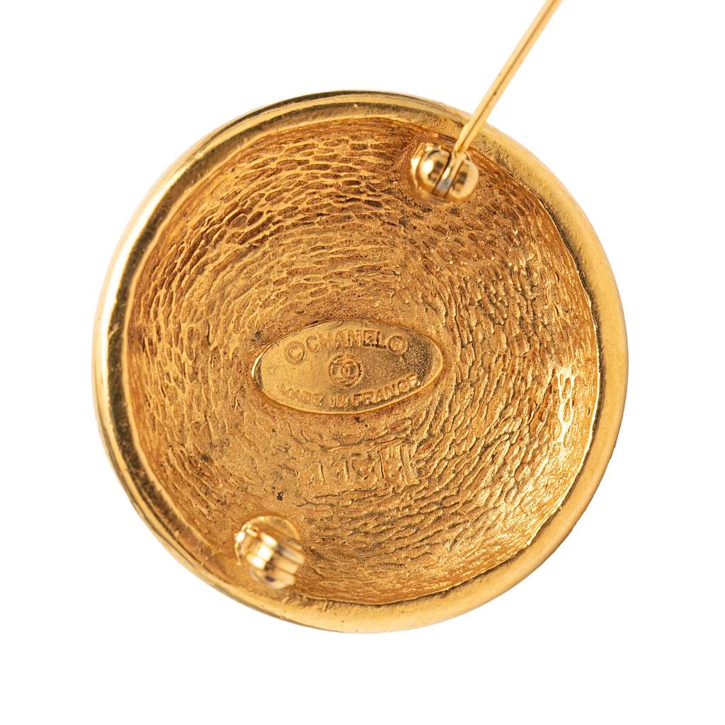 Chanel CC Gold Plated Round Brooch Gold Metal Good condition - Inside View