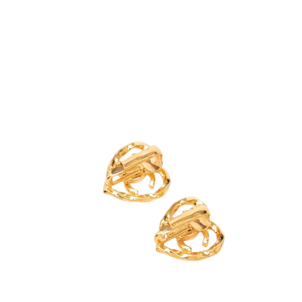 Chanel Gold Plated CC Heart Clip On Earrings Gold Metal Good condition - Back View