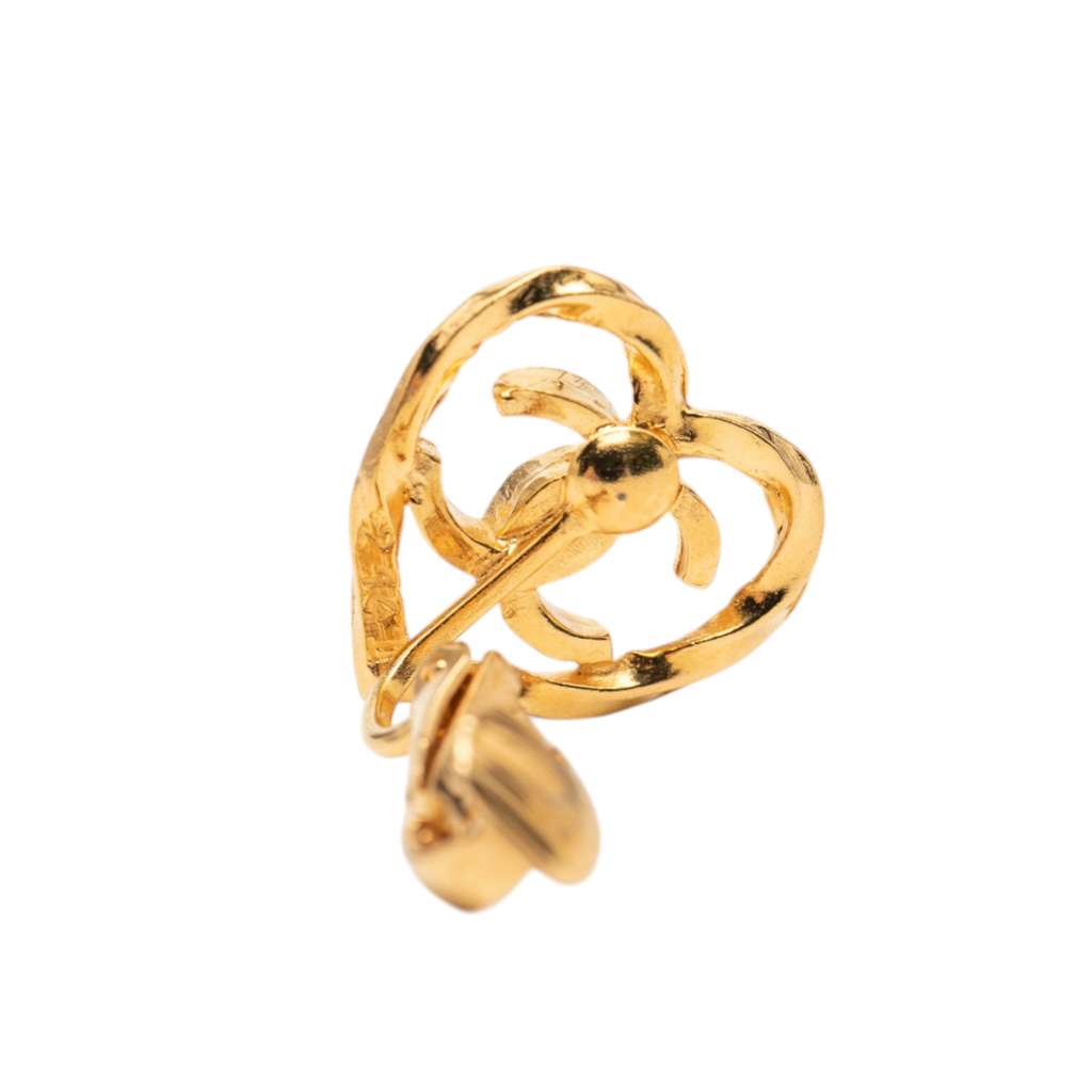 Chanel Gold Plated CC Heart Clip On Earrings Gold Metal Good condition - Inside View