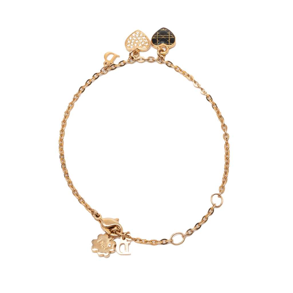 Dior Gold Plated Crystal Heart Charms Bracelet Gold Metal Good condition - Inside View
