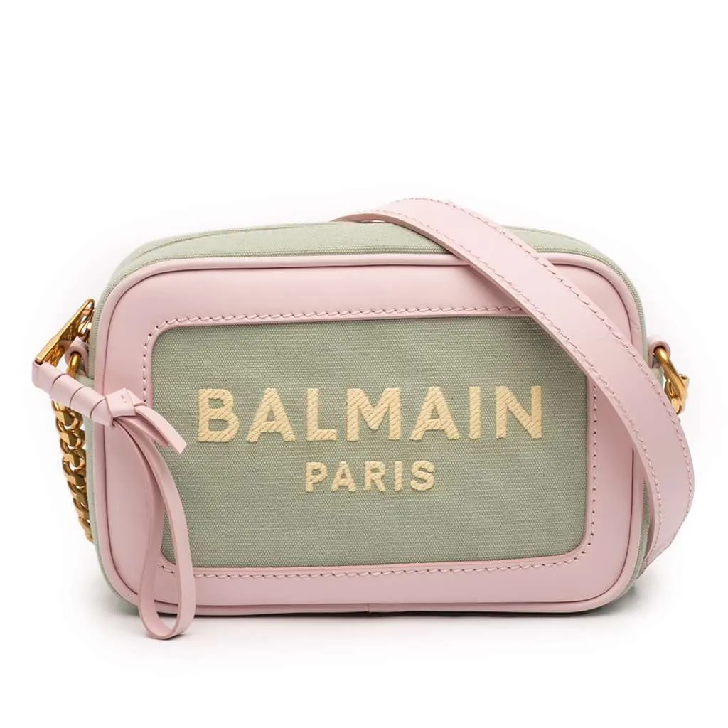 Balmain Embroidered Canvas B Army Camera Bag 18 Green Canvas Very good - Front View