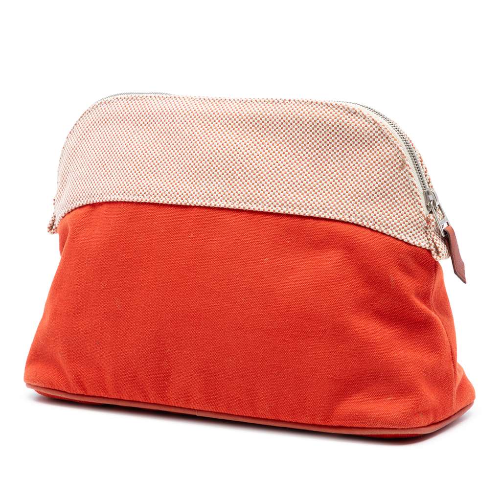 Hermès Toile Bolide Trousse De Voyage Pouch PM Orange Cotton Good condition - Back View