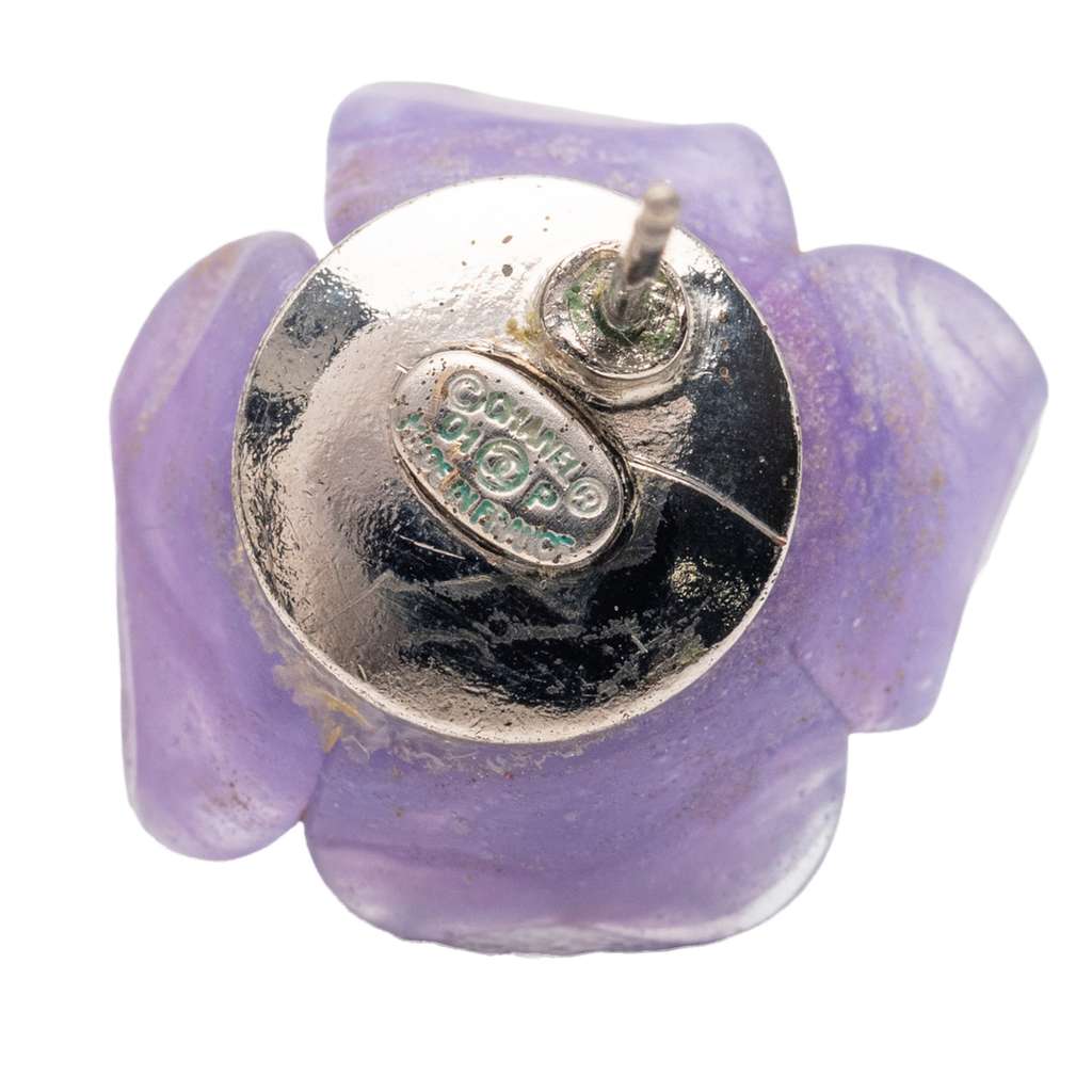 Chanel Resin Camellia Earrings Purple Good condition - Inside View