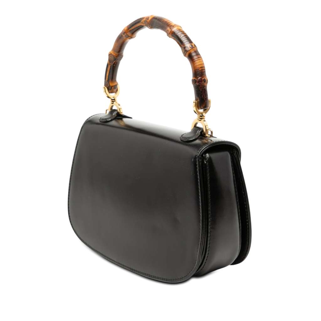 Gucci Small Calfskin Bamboo Night Black Leather Good condition - Back View