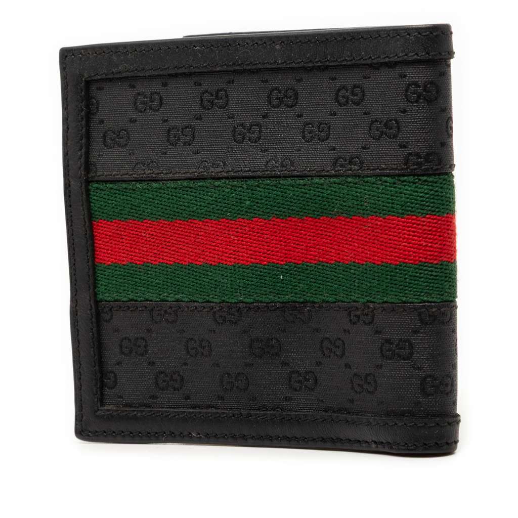 Gucci Micro GG Canvas Web Bifold Small Wallet Black Canvas Good condition - Back View