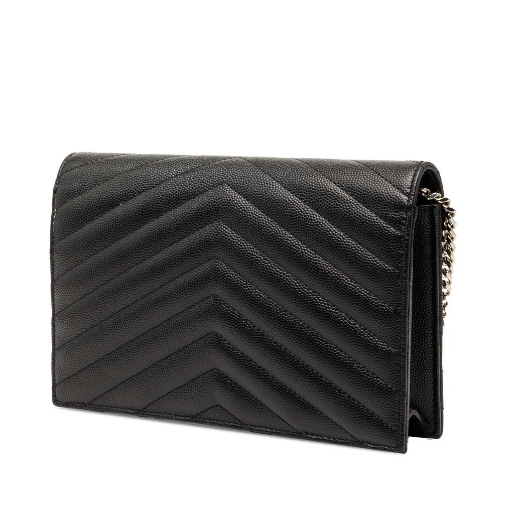 Saint Laurent Grain De Poudre Cassandre Envelope Chain Wallet Black Leather Good condition - Back View