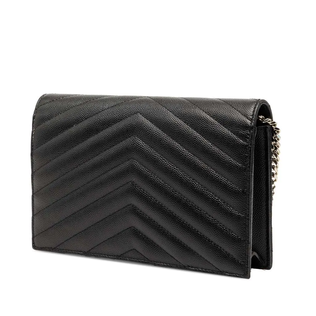 Saint Laurent Grain De Poudre Cassandre Envelope Chain Wallet Black Leather Very good - Back View