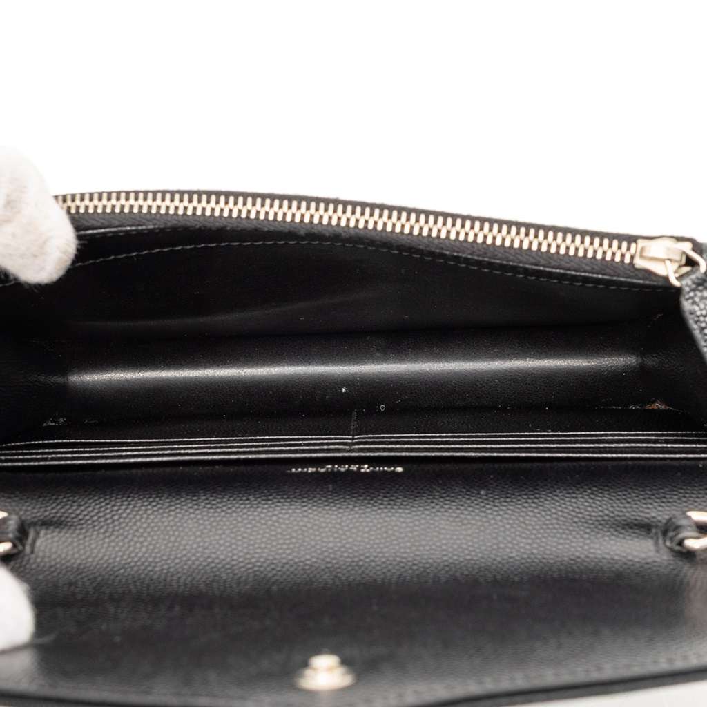 Saint Laurent Grain De Poudre Cassandre Envelope Chain Wallet Black Leather Good condition - Model View