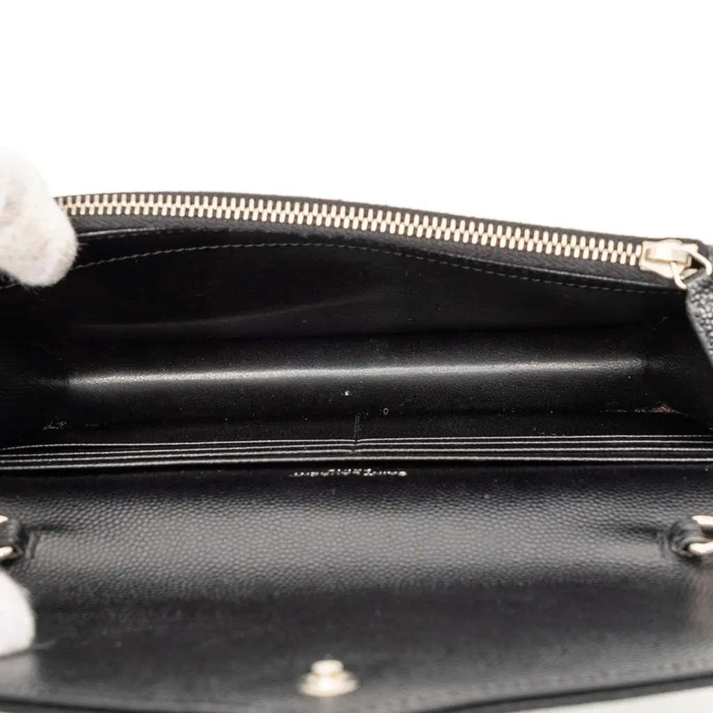 Saint Laurent Grain De Poudre Cassandre Envelope Chain Wallet Black Leather Very good - Model View