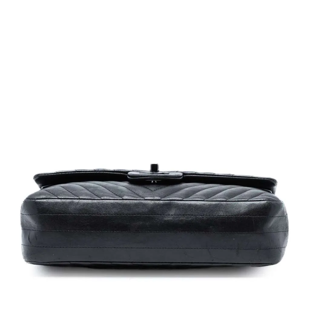 Chanel Medium Classic Chevron Lambskin So Black Double Flap Black Leather Very good - Inside View