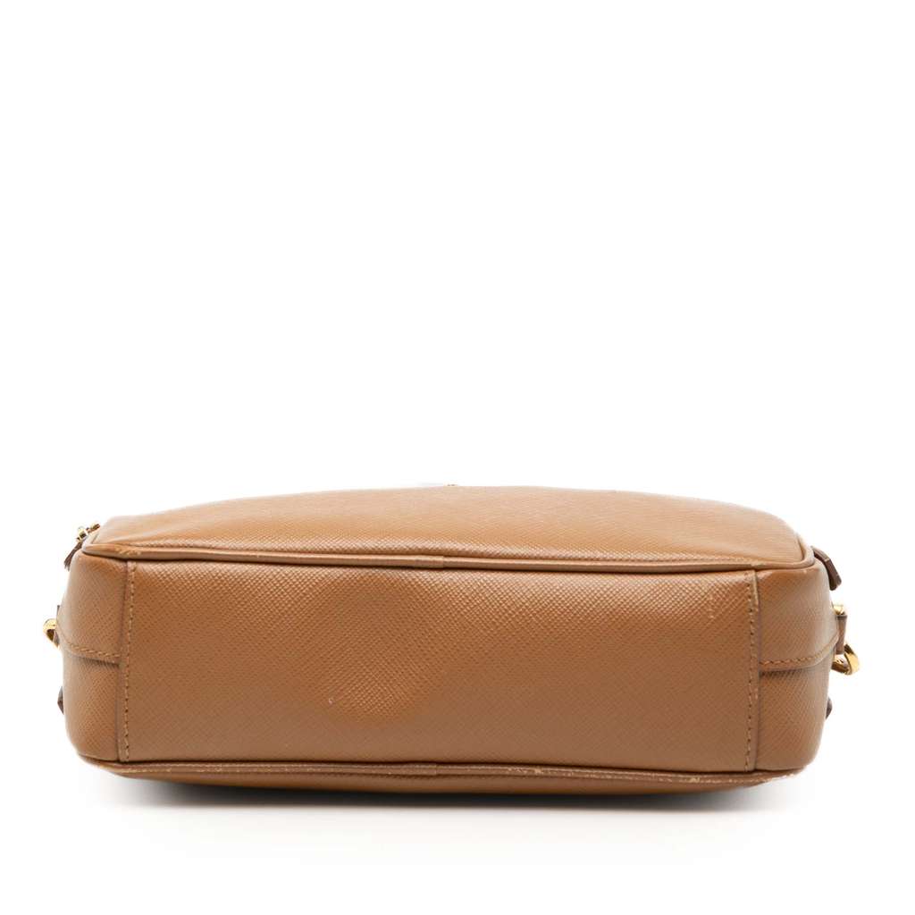 Prada Mini Saffiano Double Zip Crossbody Brown Leather Good condition - Inside View