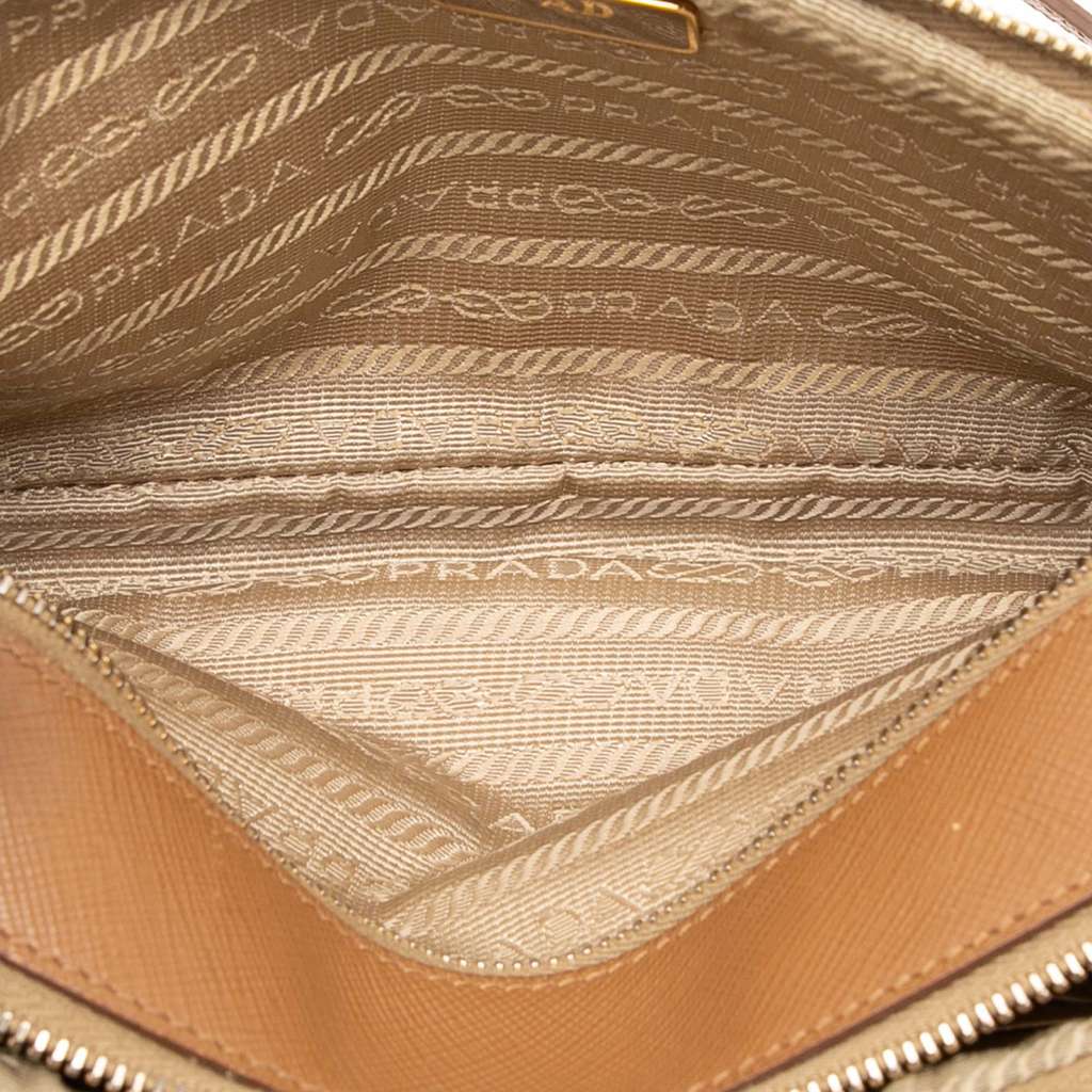 Prada Mini Saffiano Double Zip Crossbody Brown Leather Good condition - Model View