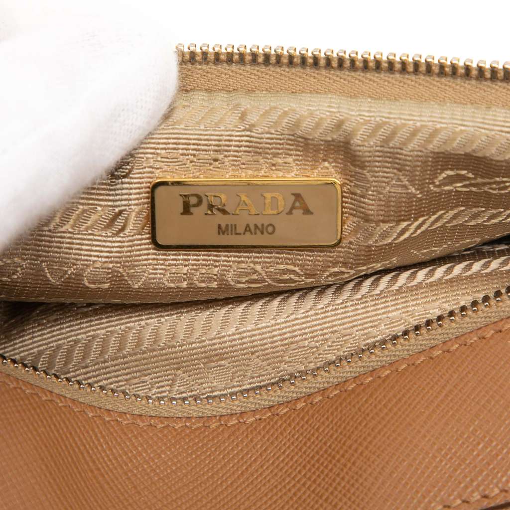 Prada Mini Saffiano Double Zip Crossbody Brown Leather Good condition - Box View