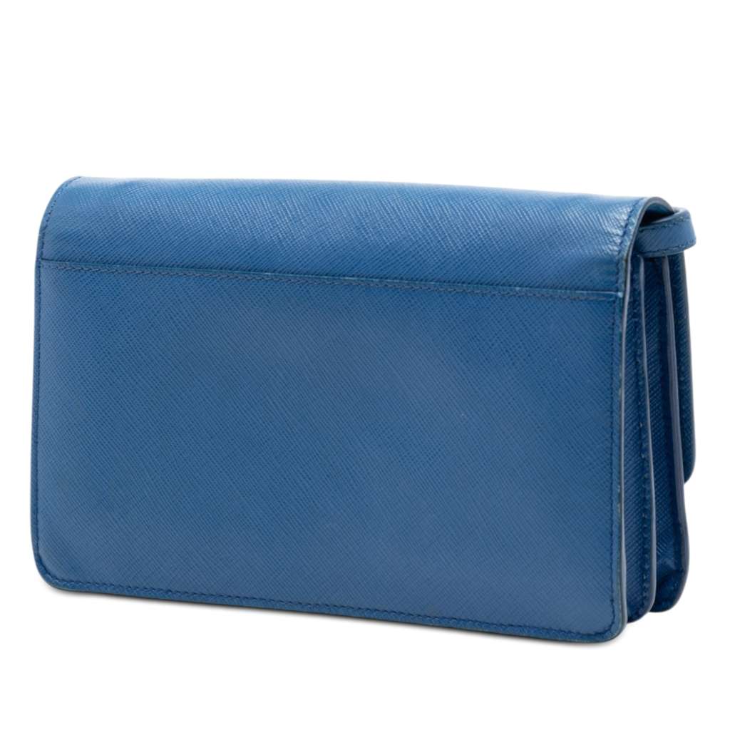 Prada Saffiano Wallet on Strap Blue Leather Good condition - Back View