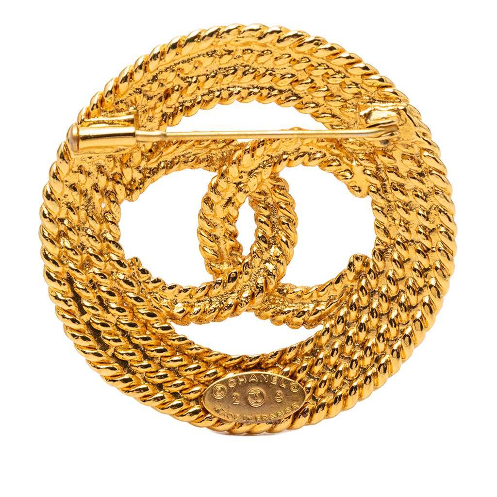 Chanel Gold Plated CC Rope Brooch Gold Metal Good condition - Back View