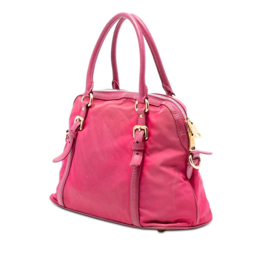 Prada Saffiano Trimmed Tessuto Dome Satchel Pink Good condition - Back View