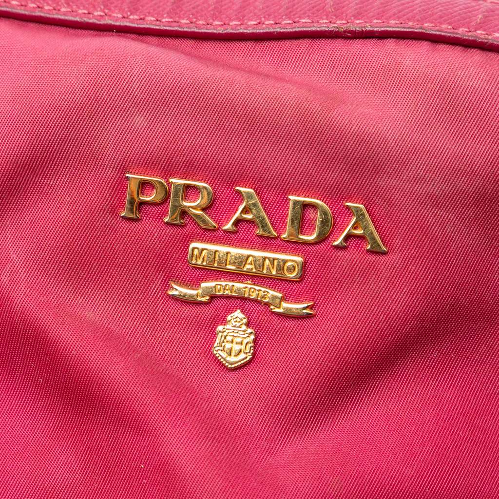 Prada Saffiano Trimmed Tessuto Dome Satchel Pink Good condition - Box View