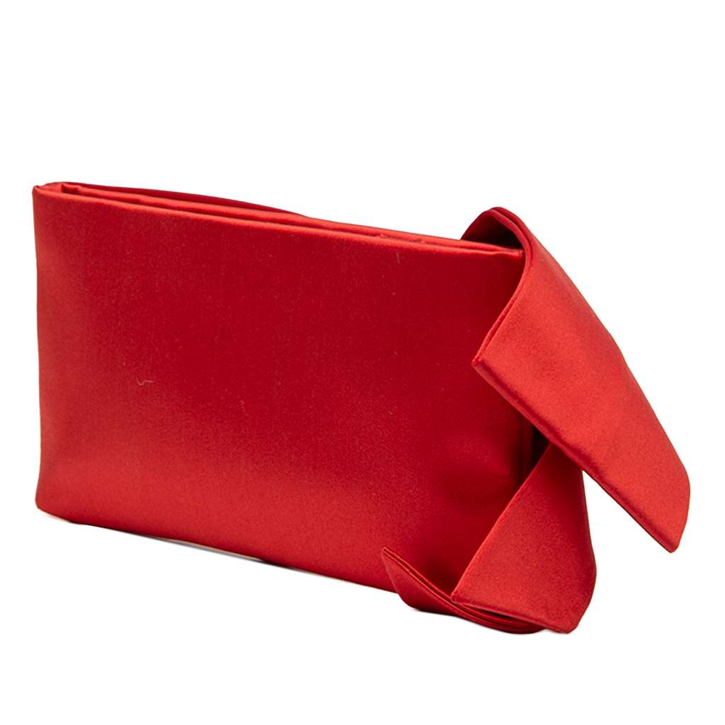 Valentino Pleated Satin Bow Clutch Red Satin Good condition - Back View