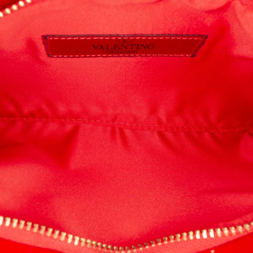 Valentino Pleated Satin Bow Clutch Red Satin Good condition - Model View