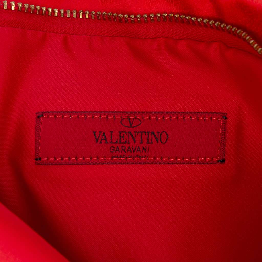 Valentino Pleated Satin Bow Clutch Red Satin Good condition - Box View