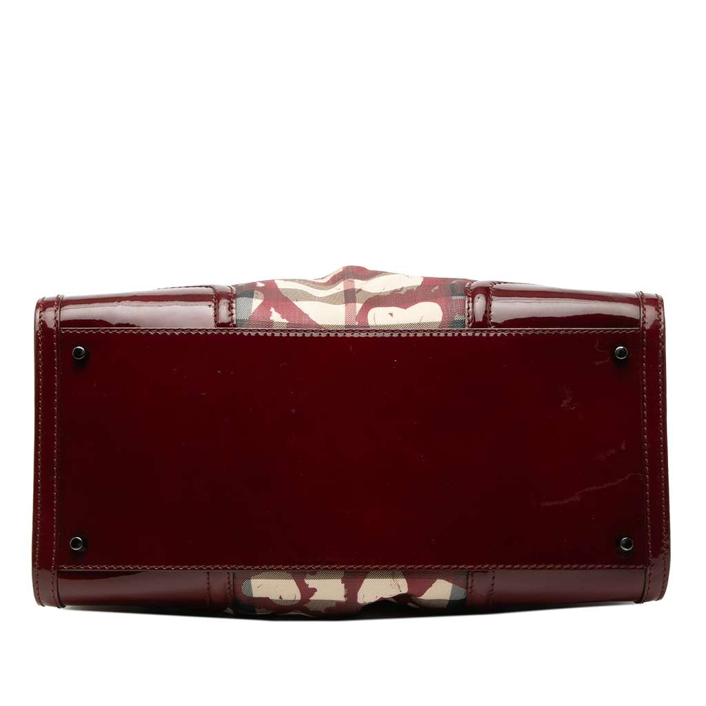 Burberry Patent Trimmed House Check Coated Canvas Hearts Pilgrim Satchel Beige Canvas Good condition - Inside View