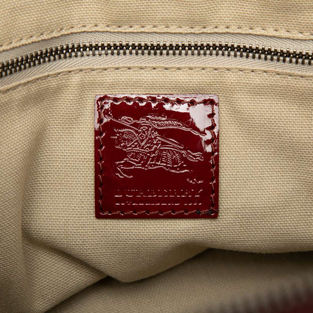 Burberry Patent Trimmed House Check Coated Canvas Hearts Pilgrim Satchel Beige Canvas Good condition - Box View