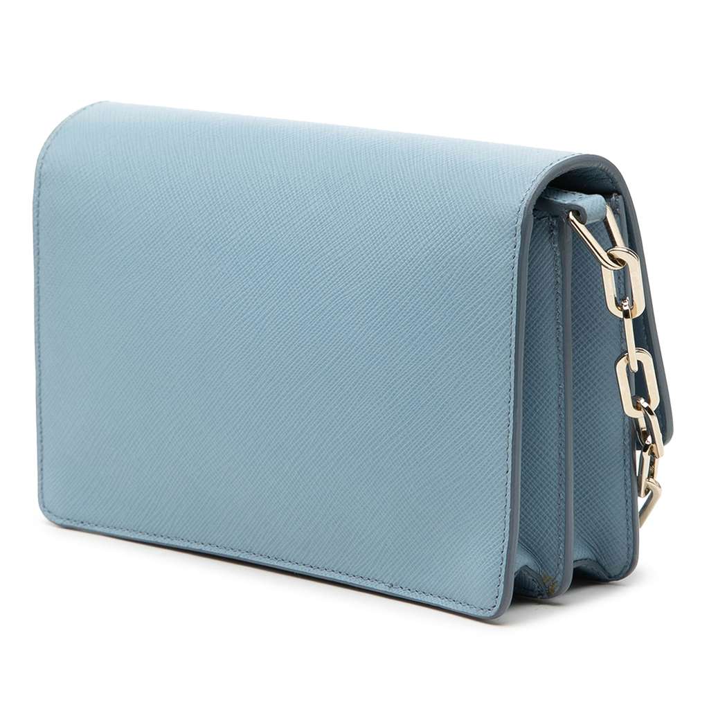 Prada Saffiano Lux Wallet On Chain Blue Leather Good condition - Back View
