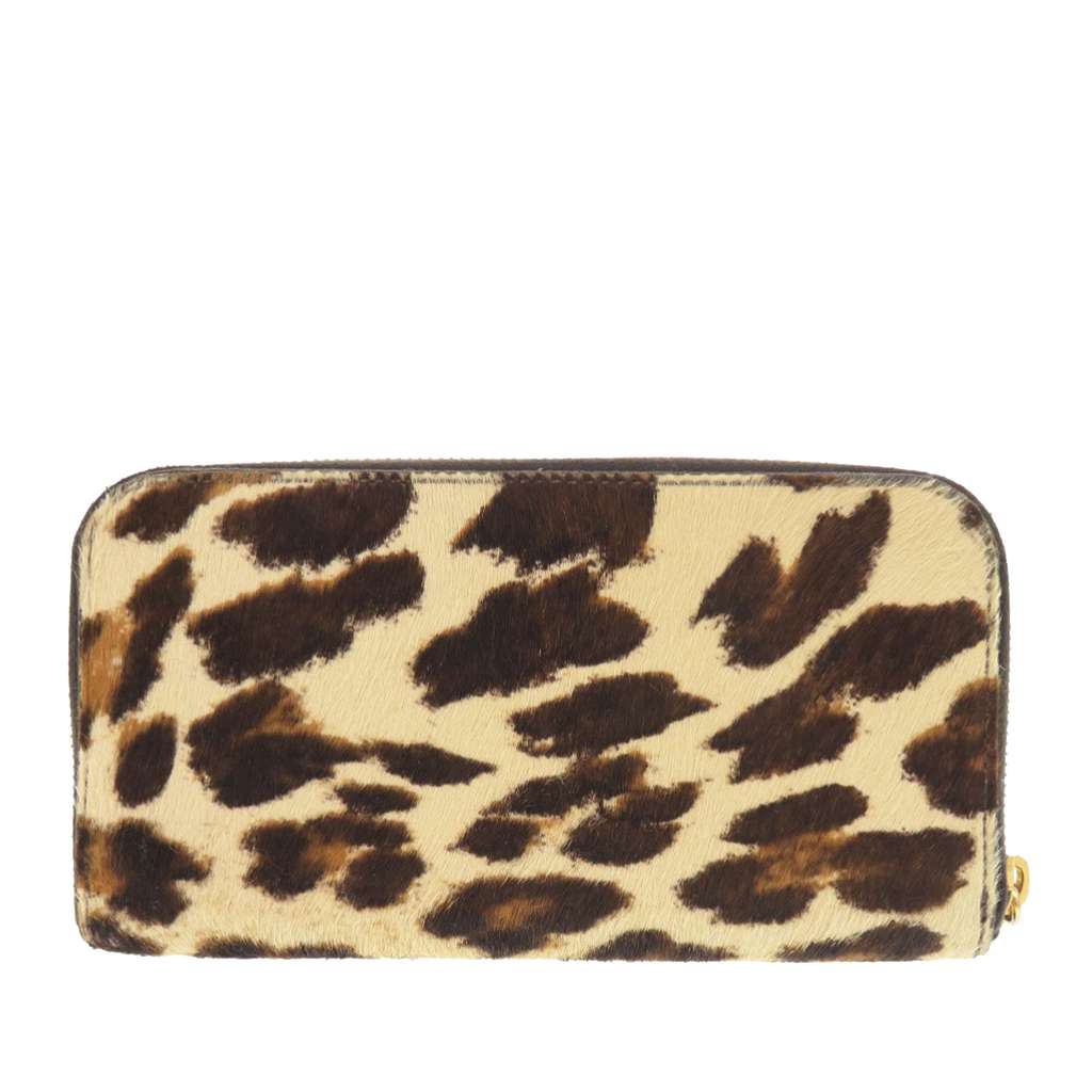 Prada Pony Hair Leopard Print Zip Around Wallet Beige Good condition - Back View
