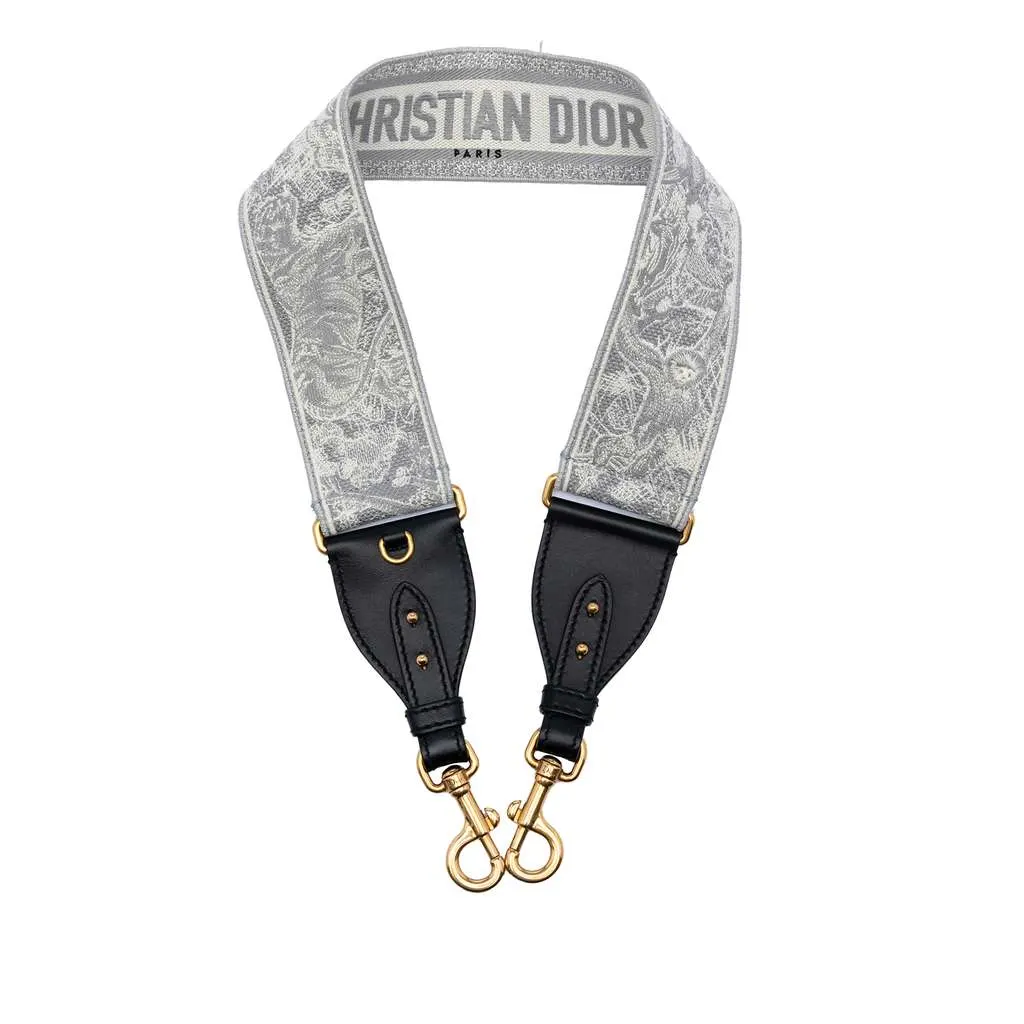 Dior Canvas Embroidered Toile de Jouy Strap Grey Canvas Good - Front View