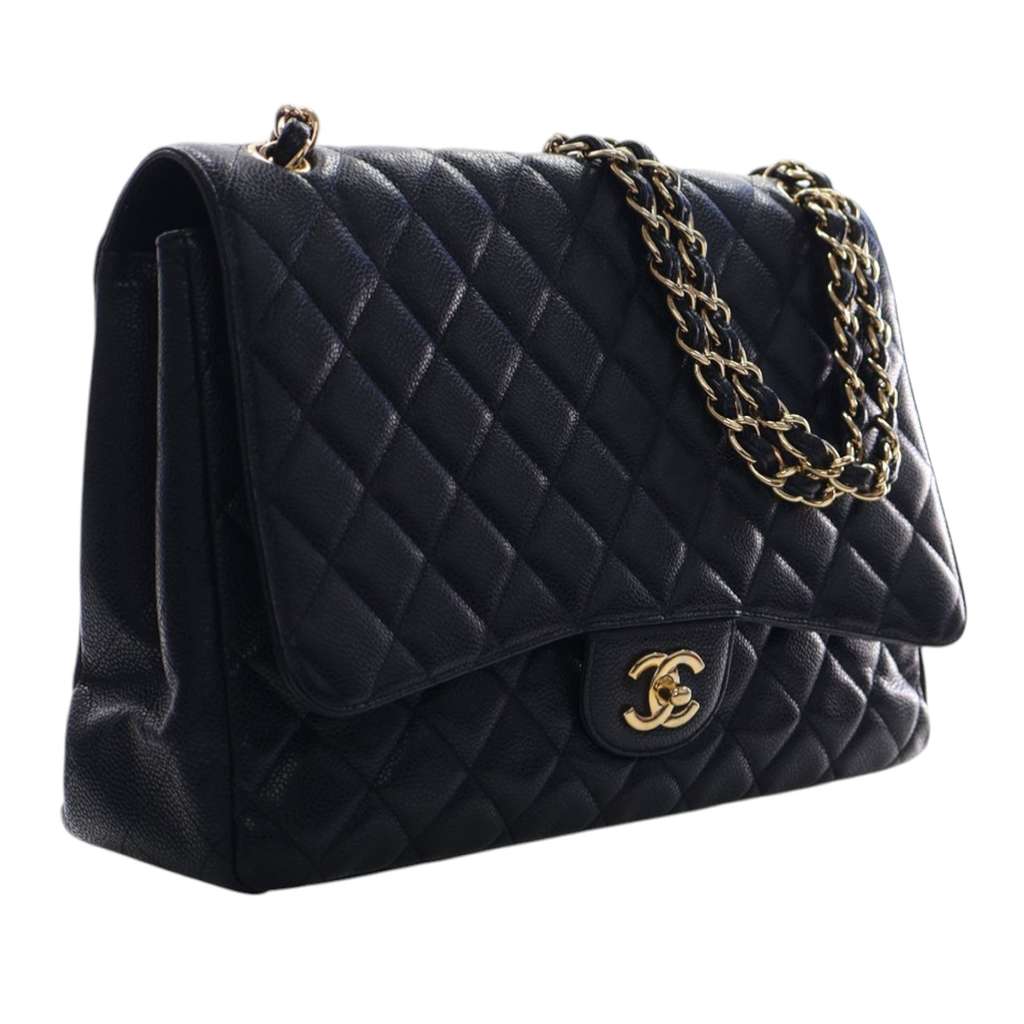 Chanel Maxi Classic Caviar Single Flap Black Leather Good condition - Back View