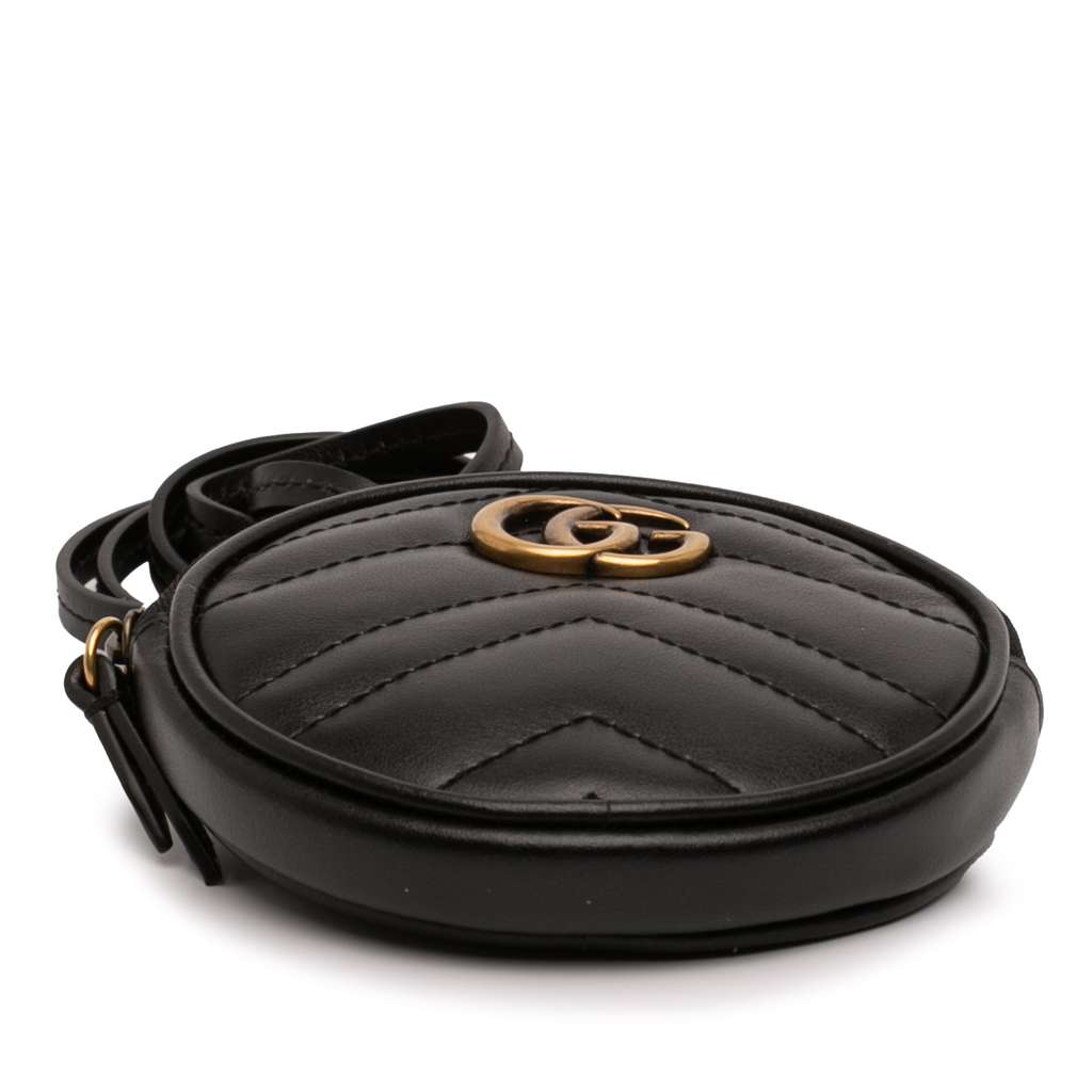 Gucci GG Marmont Matelasse Leather Round Coin Purse on Strap Black Leather Good condition - Inside View