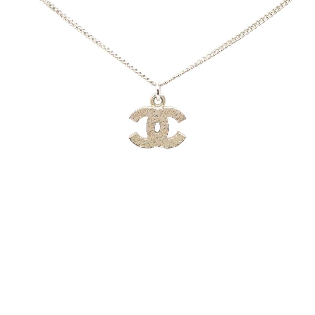 Chanel CC Silver Plated Rhinestones Pendant Necklace Silver Metal Good condition - Back View