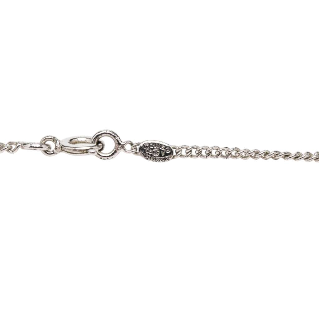Chanel CC Silver Plated Rhinestones Pendant Necklace Silver Metal Good condition - Inside View