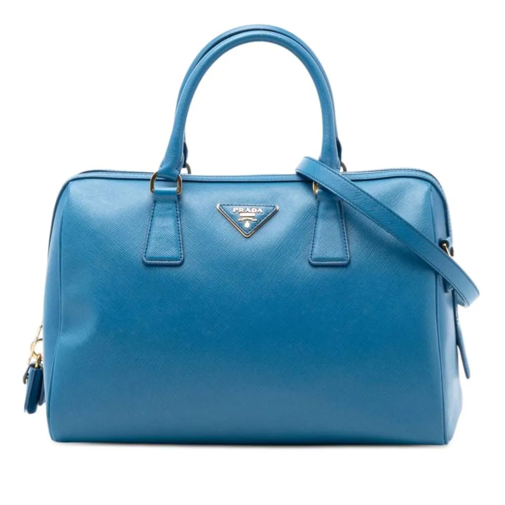 Prada Saffiano Lux Boston Bag Blue Leather Very good - Front View