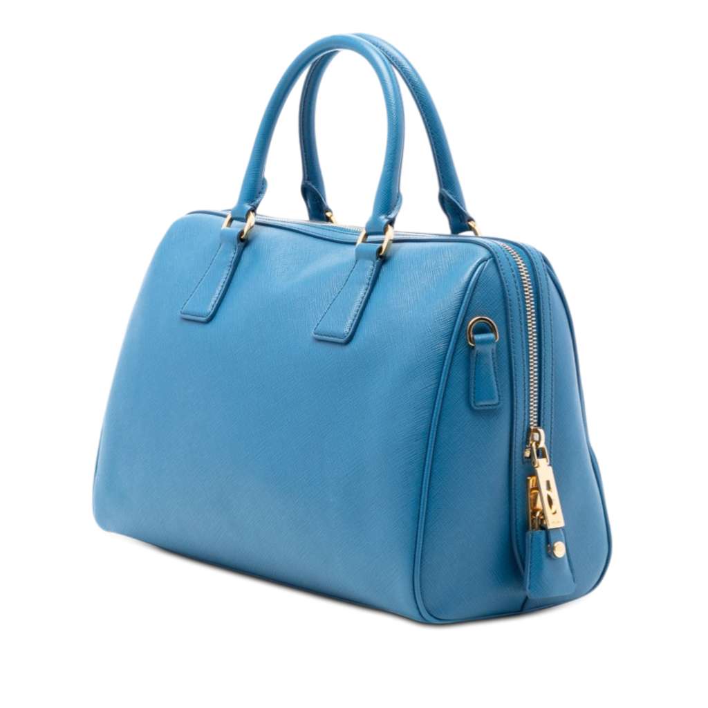 Prada Saffiano Lux Boston Bag Blue Leather Good condition - Back View