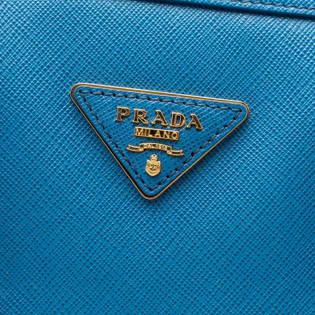 Prada Saffiano Lux Boston Bag Blue Leather Good condition - Box View