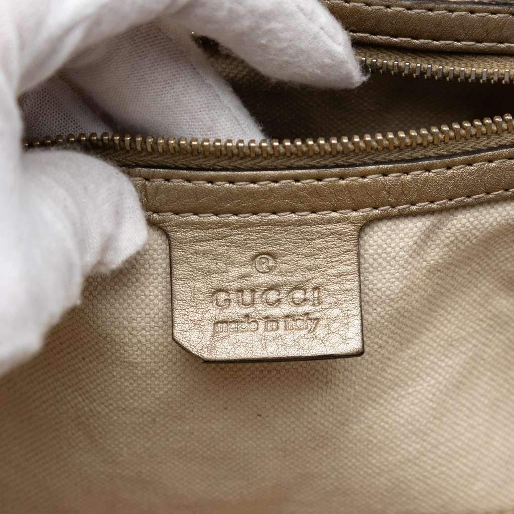 Gucci Metallic Grained Leather Bella Tote Gold Leather Good condition - Box View