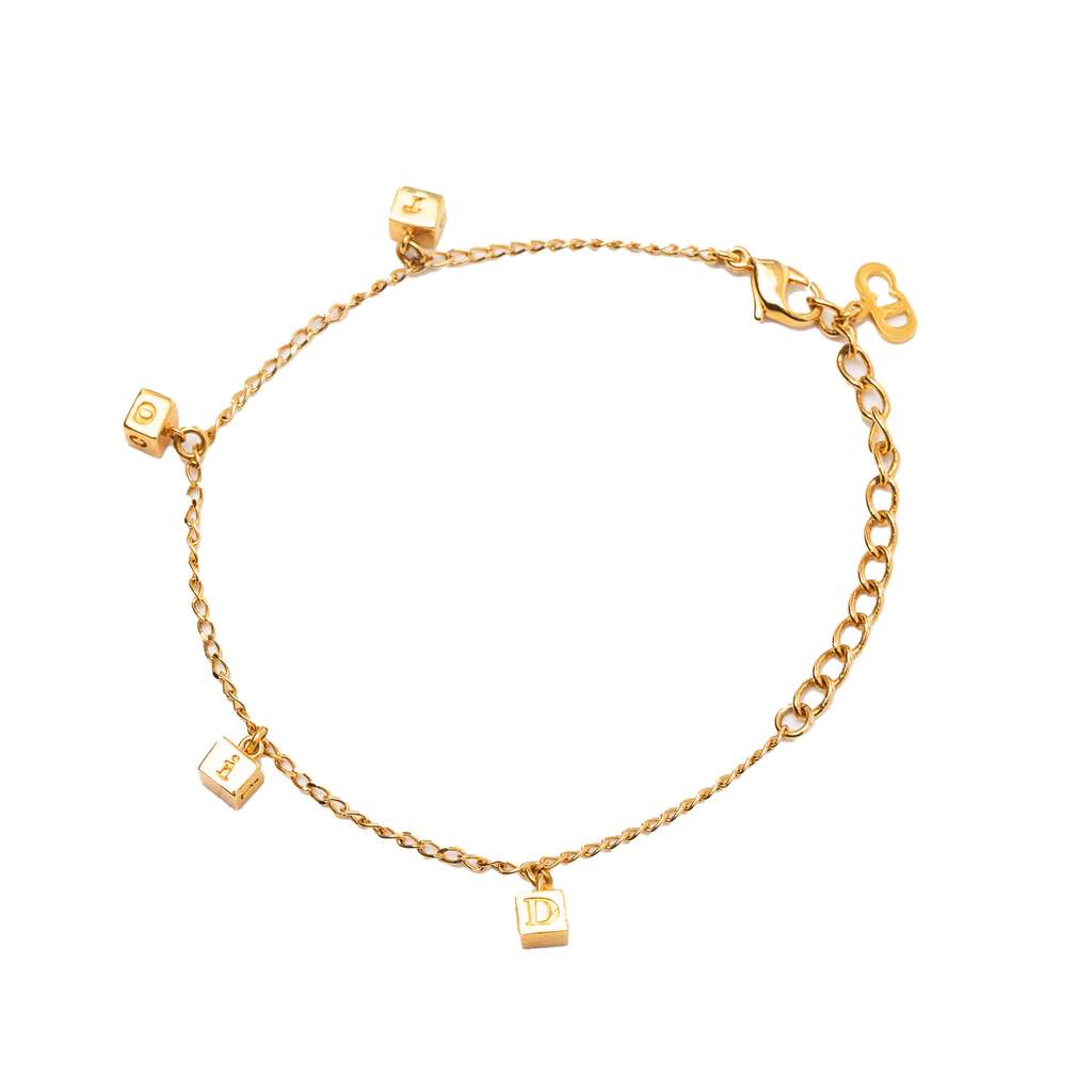 Dior Gold Plated Logo Cube Charm Bracelet Gold Metal Good condition - Back View
