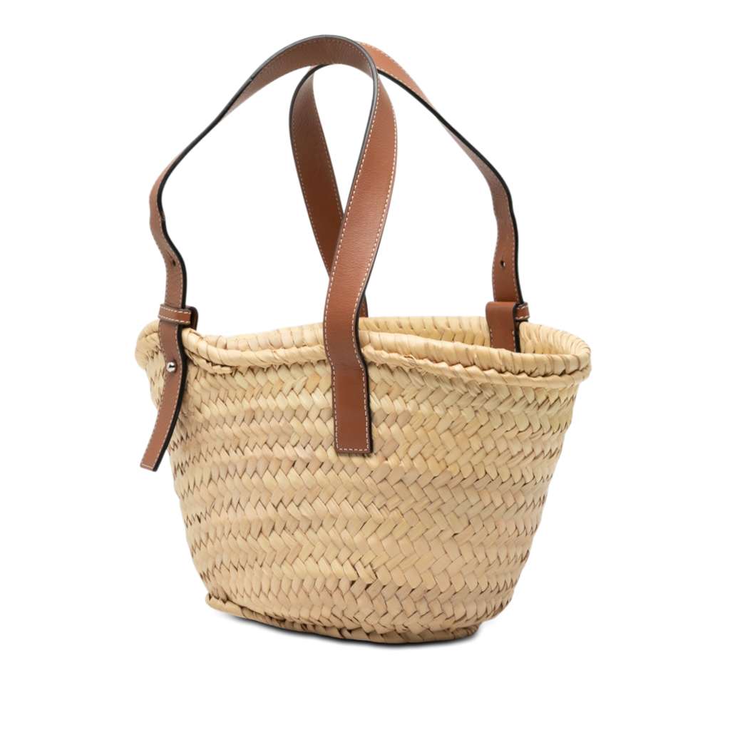 Loewe Small Raffia Anagram Basket Tote Beige Good condition - Back View