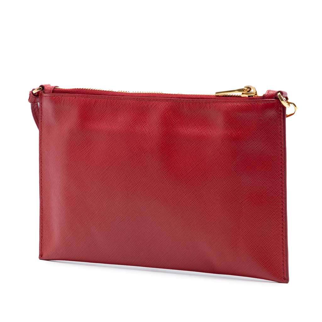 Prada Saffiano Shoulder Bag Red Leather Good condition - Back View