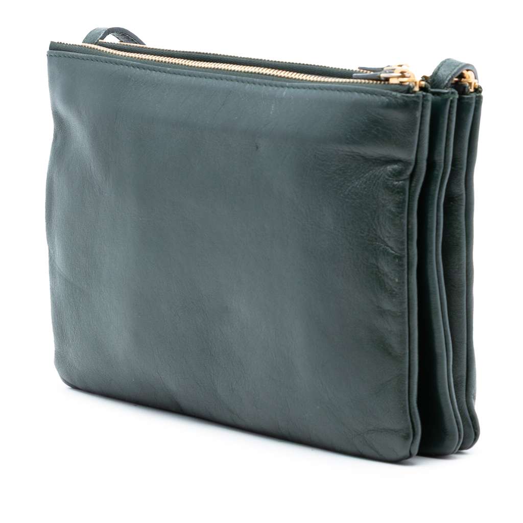 Celine Large Lambskin Trio Crossbody Green Leather Good condition - Back View