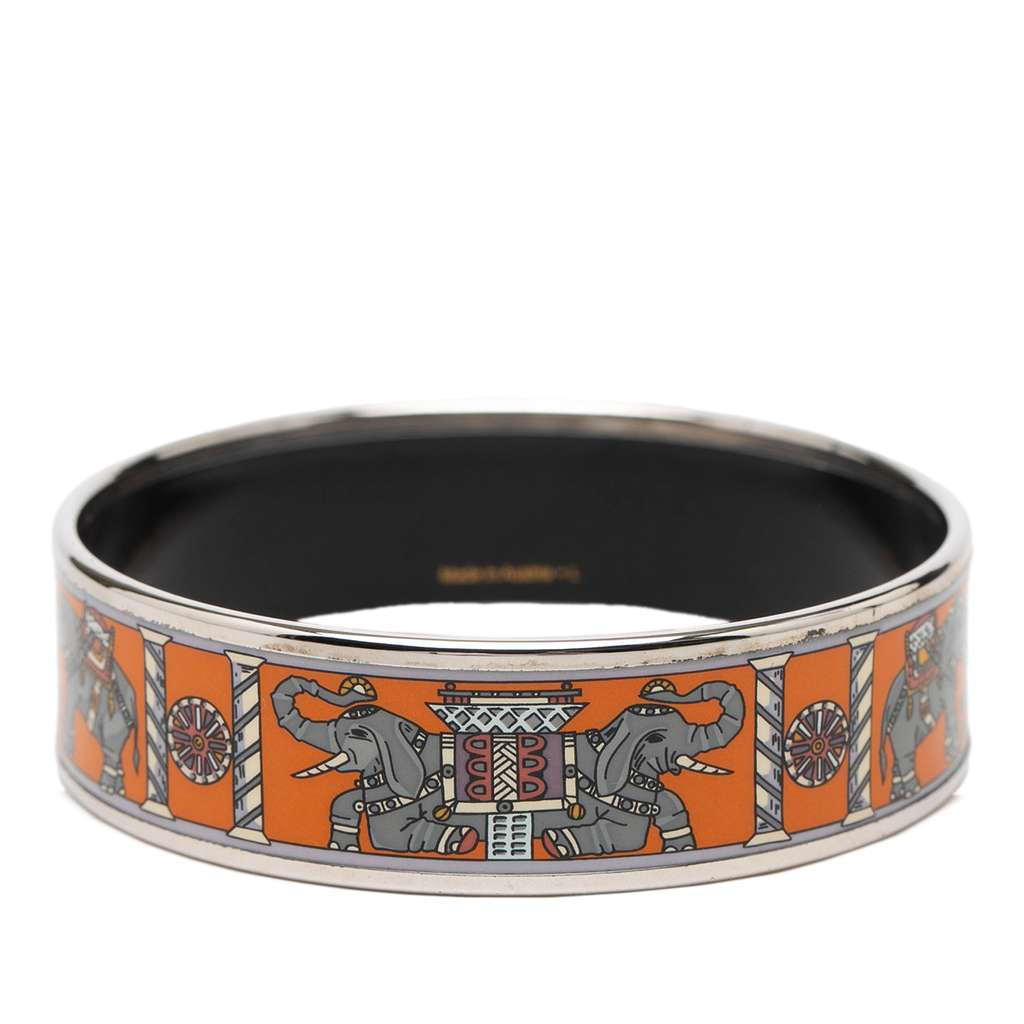 Hermès Wide Torana Elephants Enamel Bangle 65 Orange Good condition - Inside View