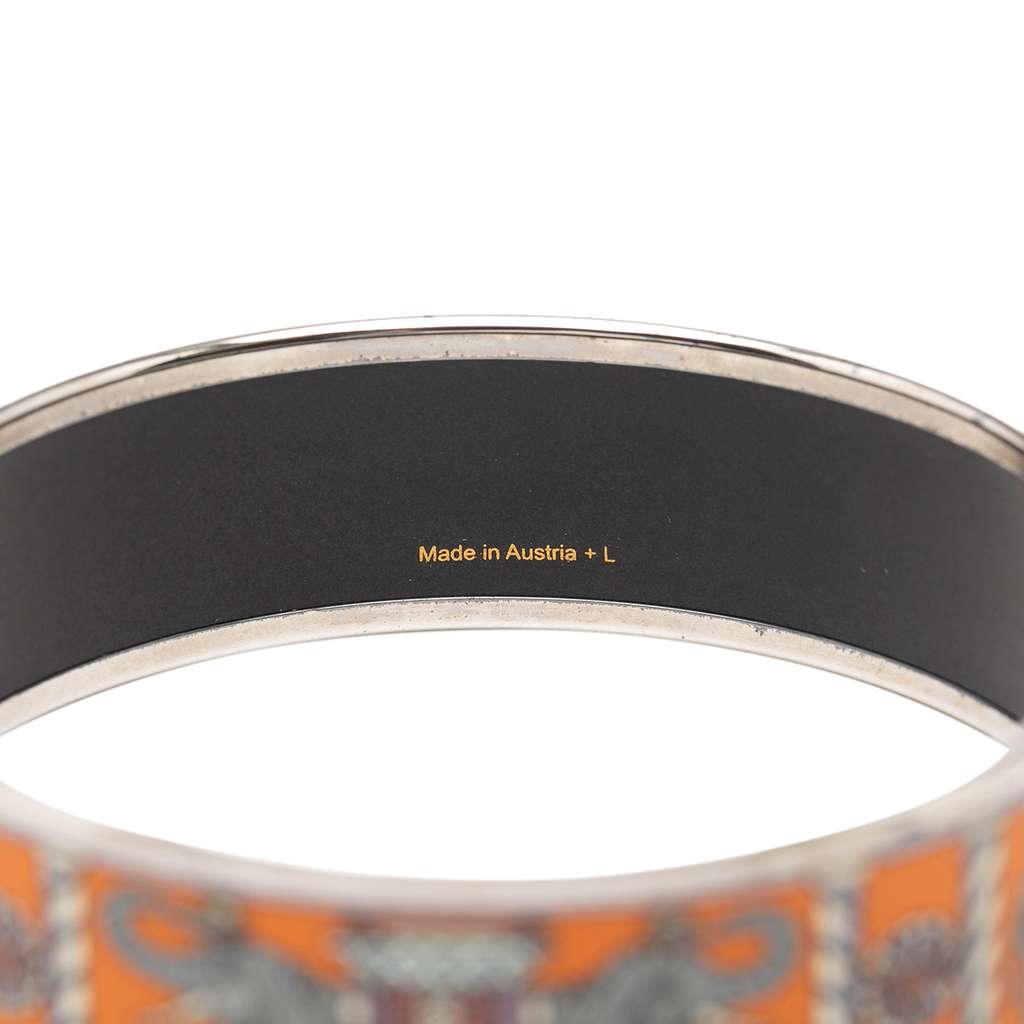 Hermès Wide Torana Elephants Enamel Bangle 65 Orange Good condition - Box View