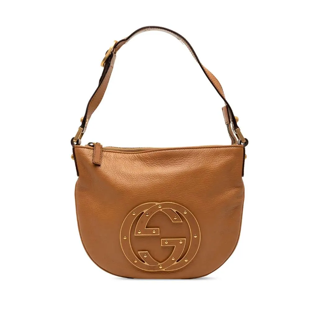 Gucci Small Leather Blondie Hobo Bag Brown Leather Good - Front View