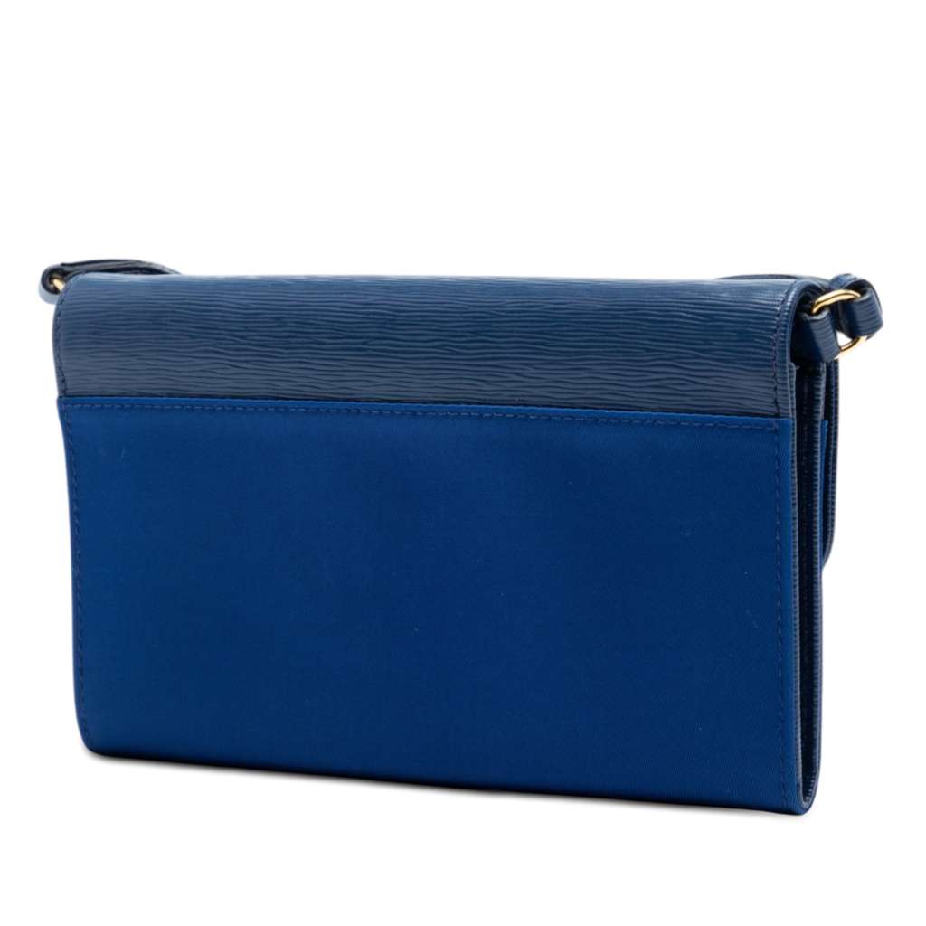 Prada Vitello Move and Tessuto Wallet On Strap Blue Good condition - Back View