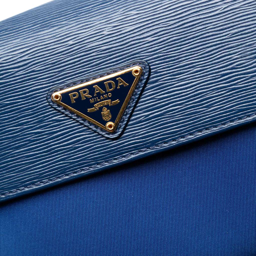 Prada Vitello Move and Tessuto Wallet On Strap Blue Good condition - Box View