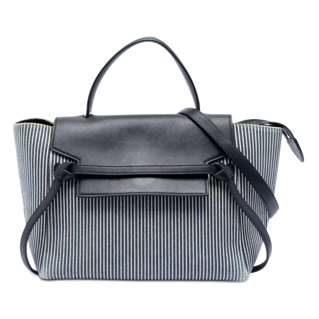 Celine Mini Striped Canvas and Leather Belt Bag Blue Canvas Very good - Front View