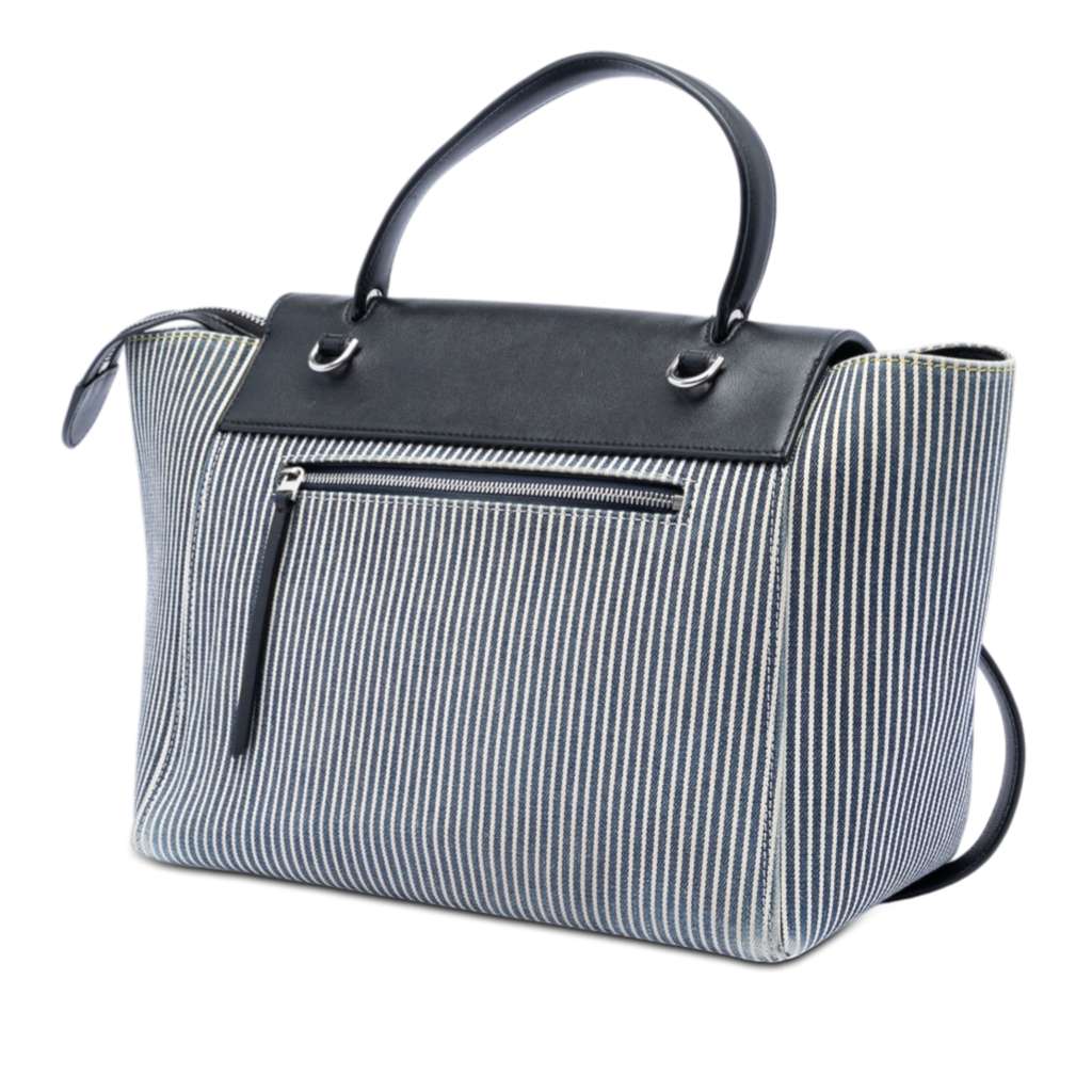 Celine Mini Striped Canvas and Leather Belt Bag Blue Canvas Good condition - Back View