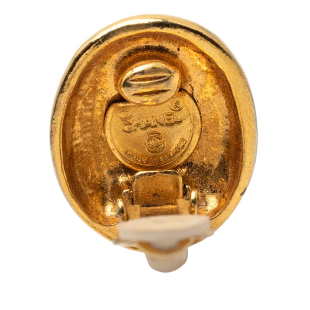 Chanel Gold Plated Mademoiselle Logo Clip On Earrings Gold Metal Good condition - Inside View