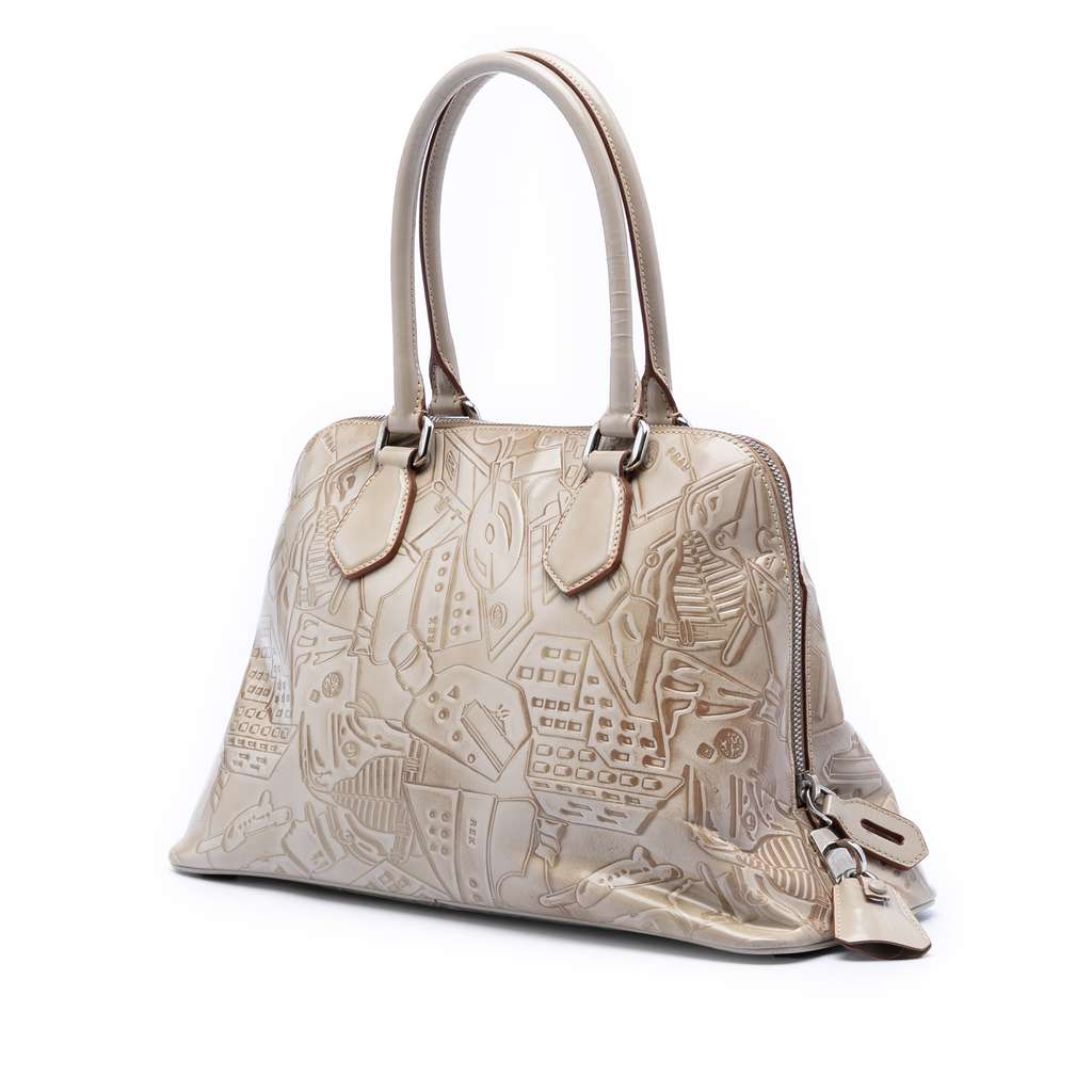 Prada Embossed Leather Handbag Beige Leather Good condition - Back View
